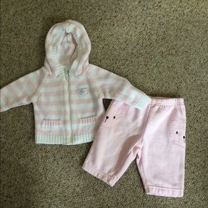 Girls newborn pink and white knit sweater & pants